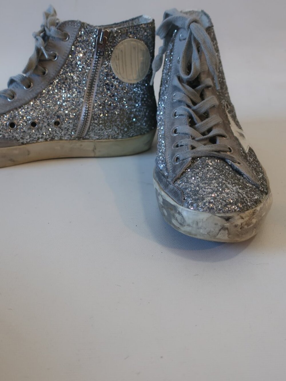 Womens Golden Goose Francy Silver Glitter High Top Sneakers EUR 39/US 9 - Picture 8 of 12